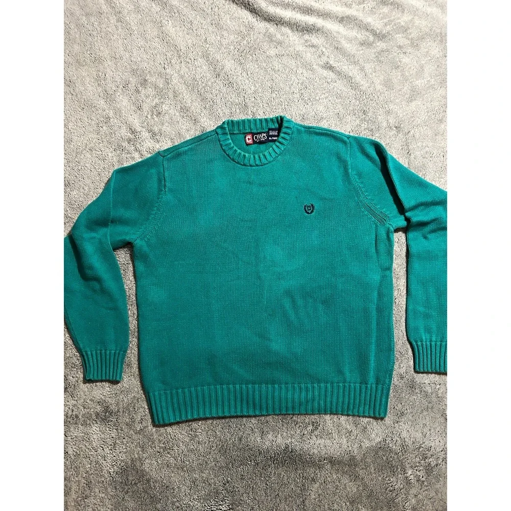 Chaps Men's XL Crewneck Sweater Teal Green 100% Cotton Embroidered Logo
